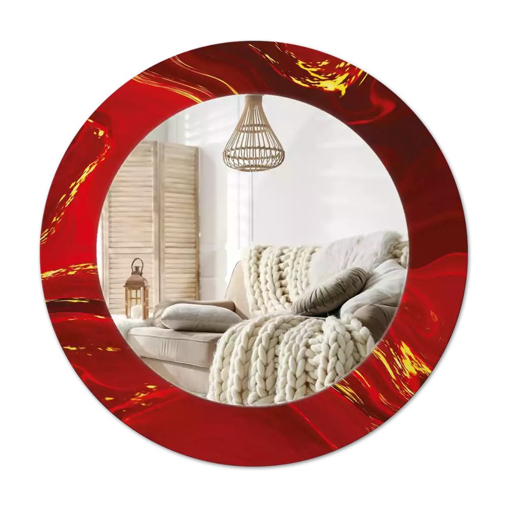 Specchio rotondo con cornice stampata marmo rosso