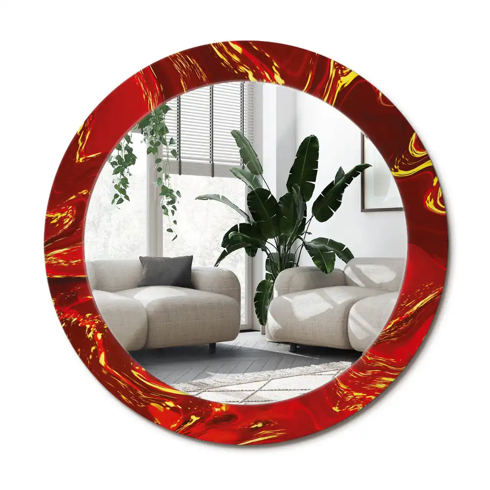 Specchio rotondo con cornice stampata marmo rosso