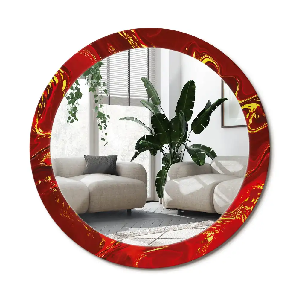 Specchio rotondo con cornice stampata marmo rosso