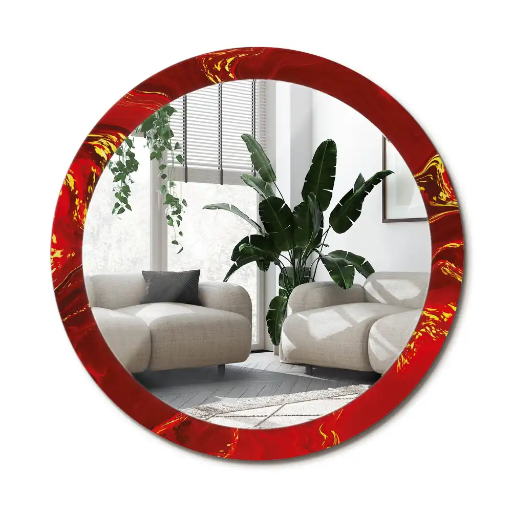 Specchio rotondo con cornice stampata marmo rosso