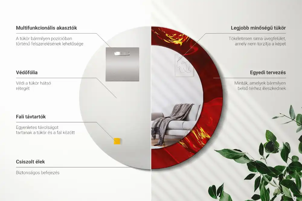 Specchio rotondo con cornice stampata marmo rosso