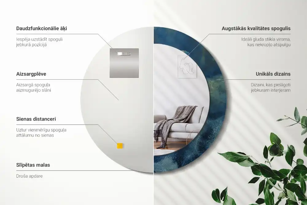 Specchio circolare stampato marmo onice