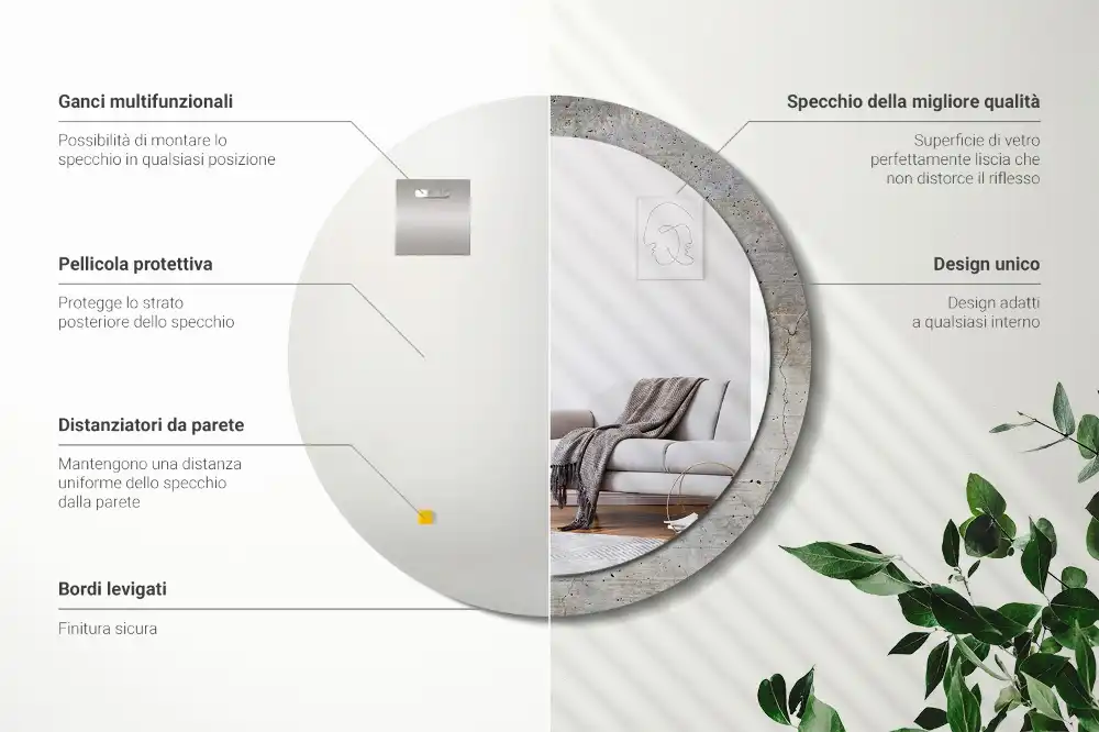 Specchio rotondo con cornice stampata Calcestruzzo grigio