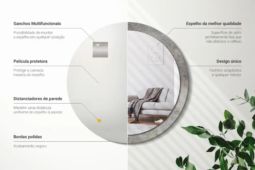 Specchio rotondo con cornice stampata Calcestruzzo grigio