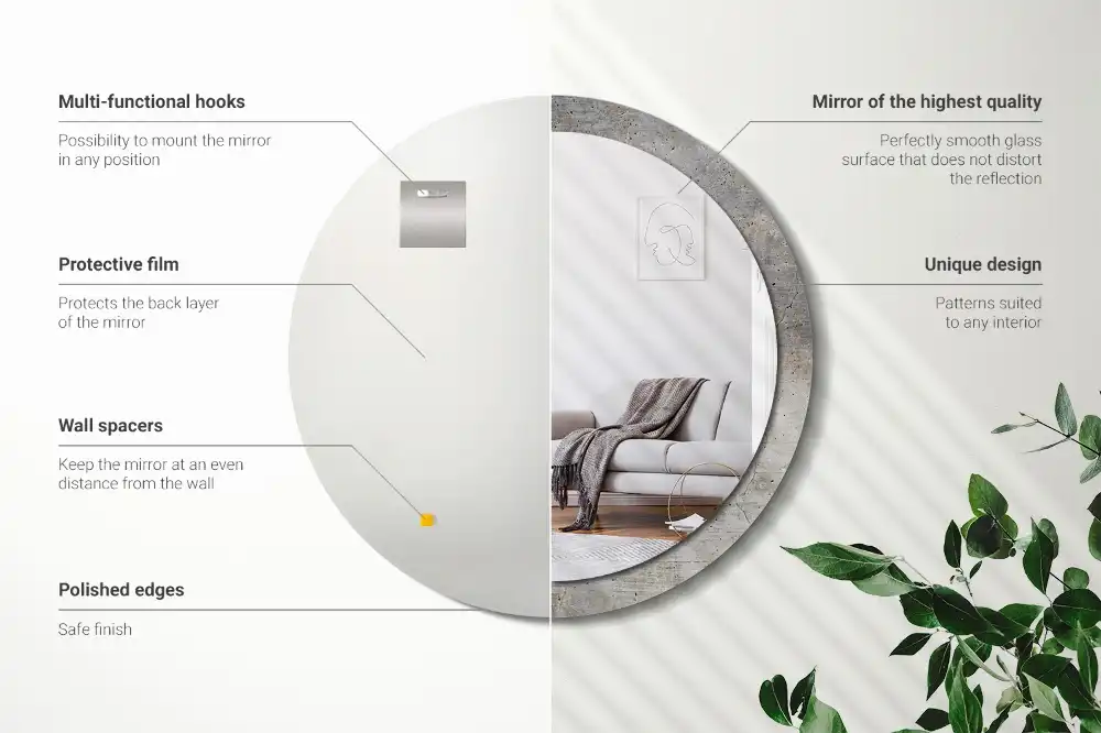 Specchio rotondo con cornice stampata Calcestruzzo grigio