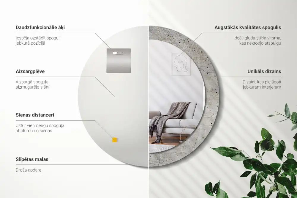 Specchio rotondo con cornice stampata Calcestruzzo grigio