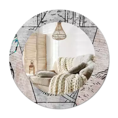 Specchio circolare stampato Animali astratti