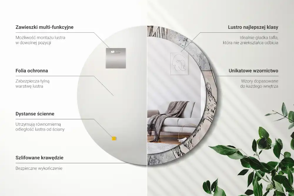 Specchio circolare stampato Animali astratti