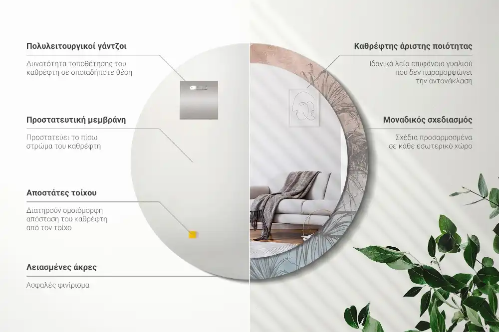 Specchio circolare decoro fiori tropicali