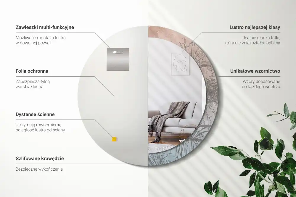 Specchio circolare decoro fiori tropicali