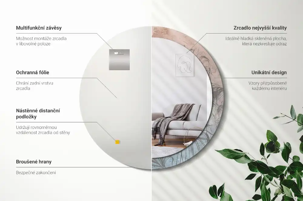 Specchio circolare decoro fiori tropicali