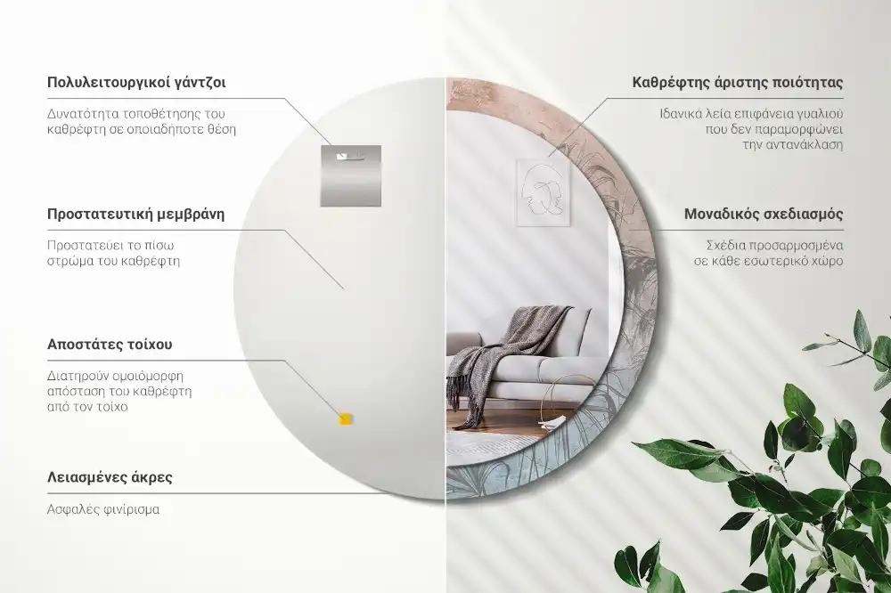 Specchio circolare decoro fiori tropicali