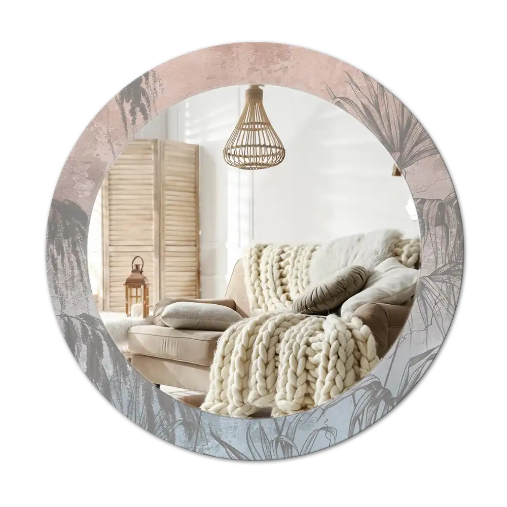 Specchio circolare decoro fiori tropicali