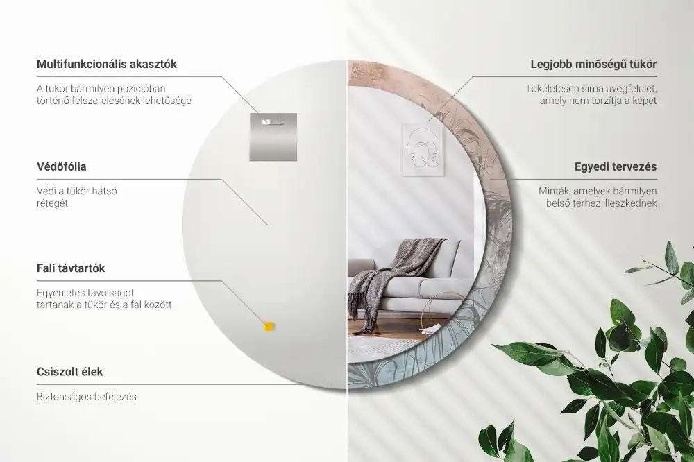 Specchio circolare decoro fiori tropicali