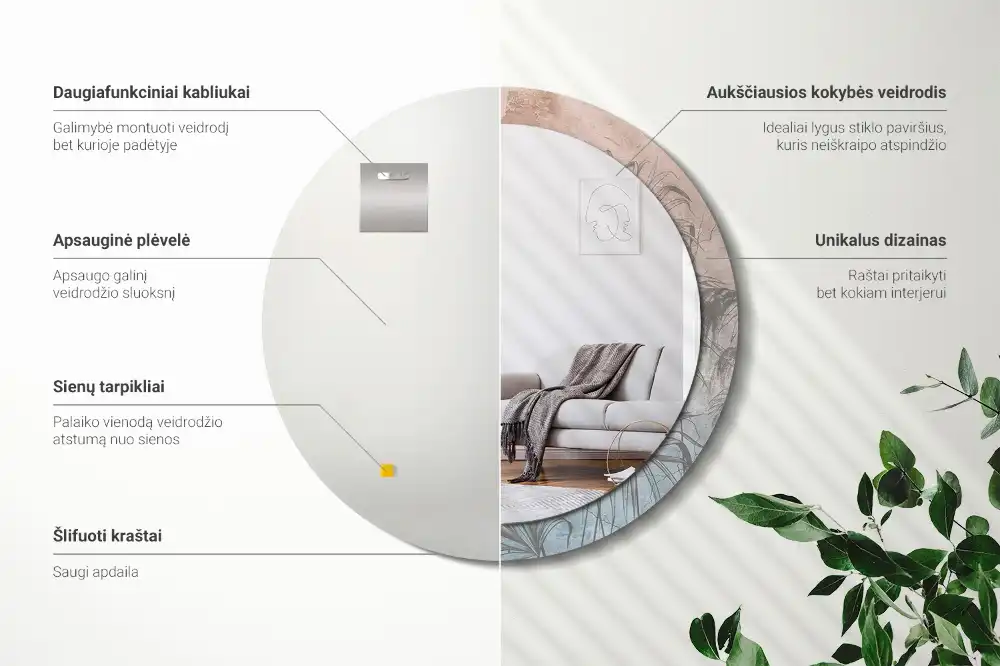 Specchio circolare decoro fiori tropicali