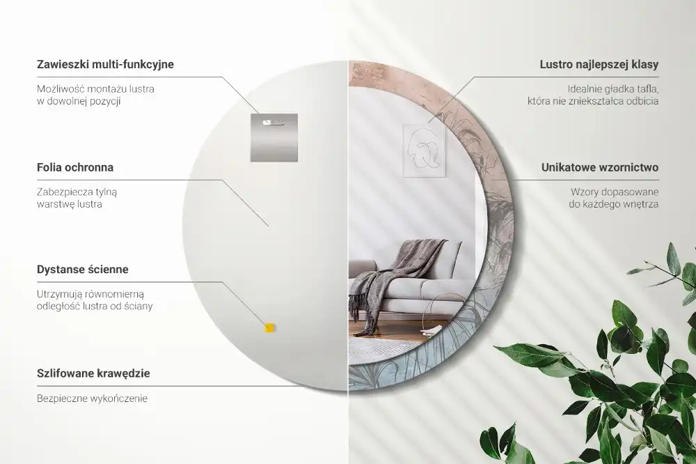 Specchio circolare decoro fiori tropicali