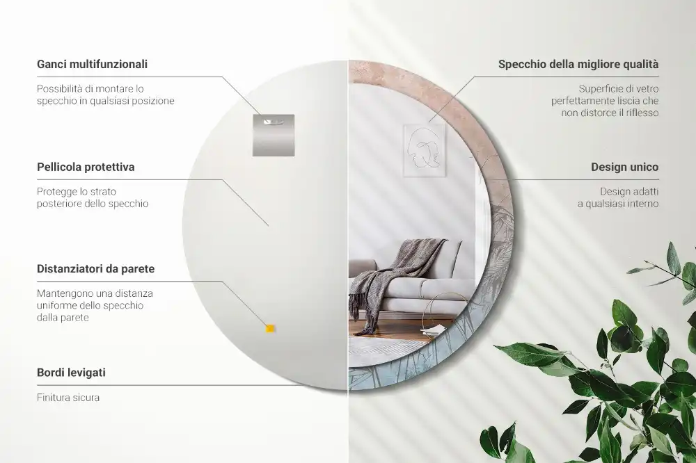 Specchio circolare decoro fiori tropicali