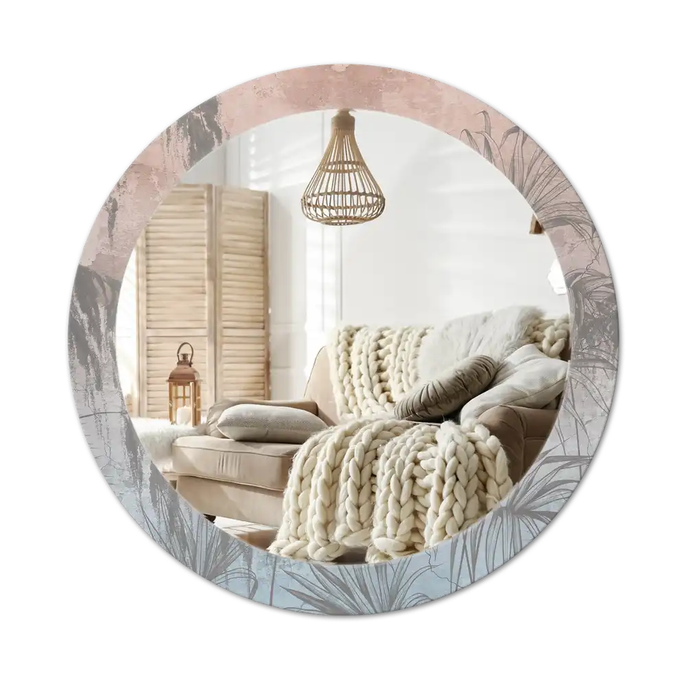 Specchio circolare decoro fiori tropicali