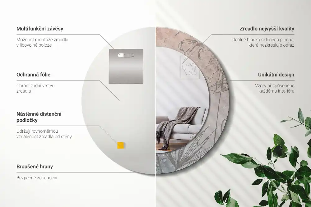 Specchio circolare decoro fiori tropicali