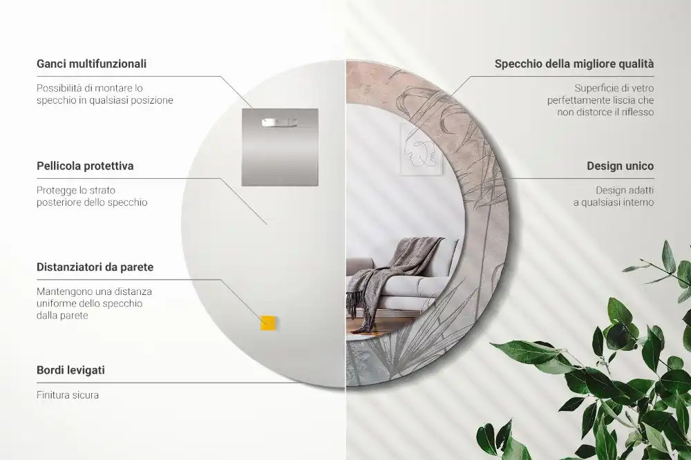 Specchio circolare decoro fiori tropicali