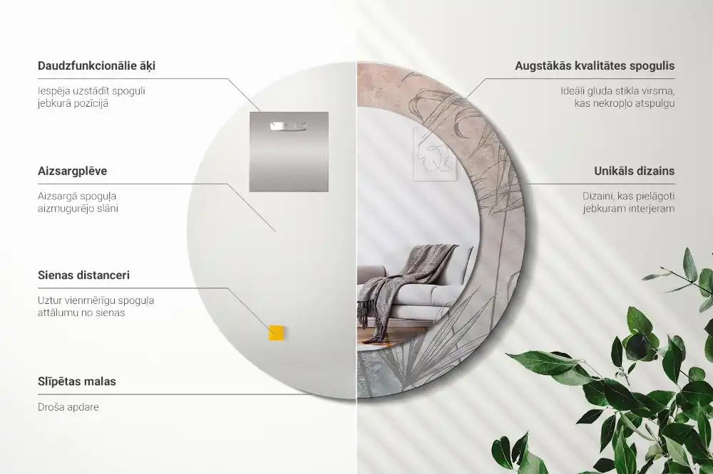 Specchio circolare decoro fiori tropicali