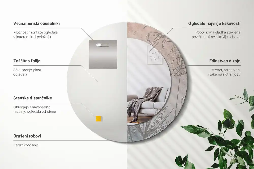 Specchio circolare decoro fiori tropicali