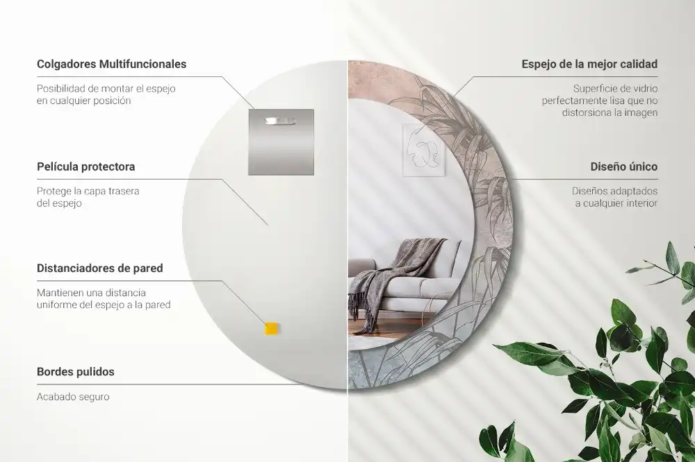 Specchio circolare decoro fiori tropicali