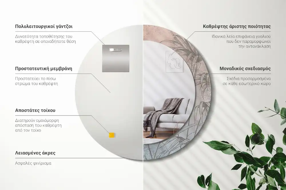 Specchio circolare decoro fiori tropicali