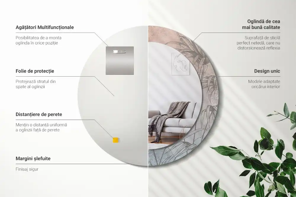 Specchio circolare decoro fiori tropicali