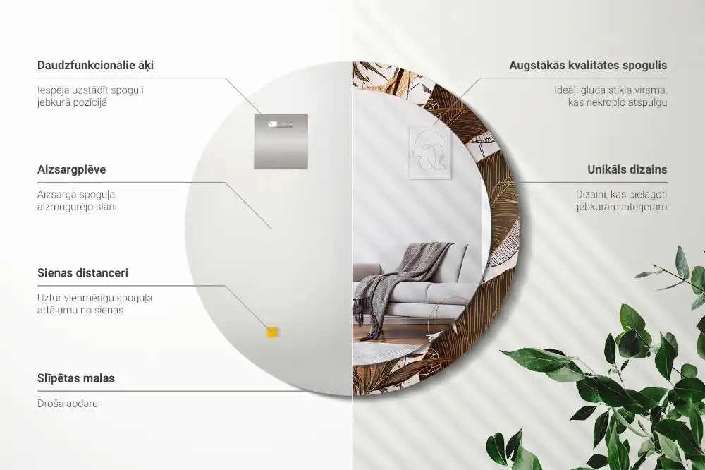 Specchio circolare stampato Foglie di palma