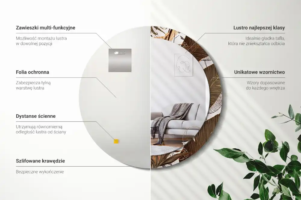 Specchio circolare stampato Foglie di palma