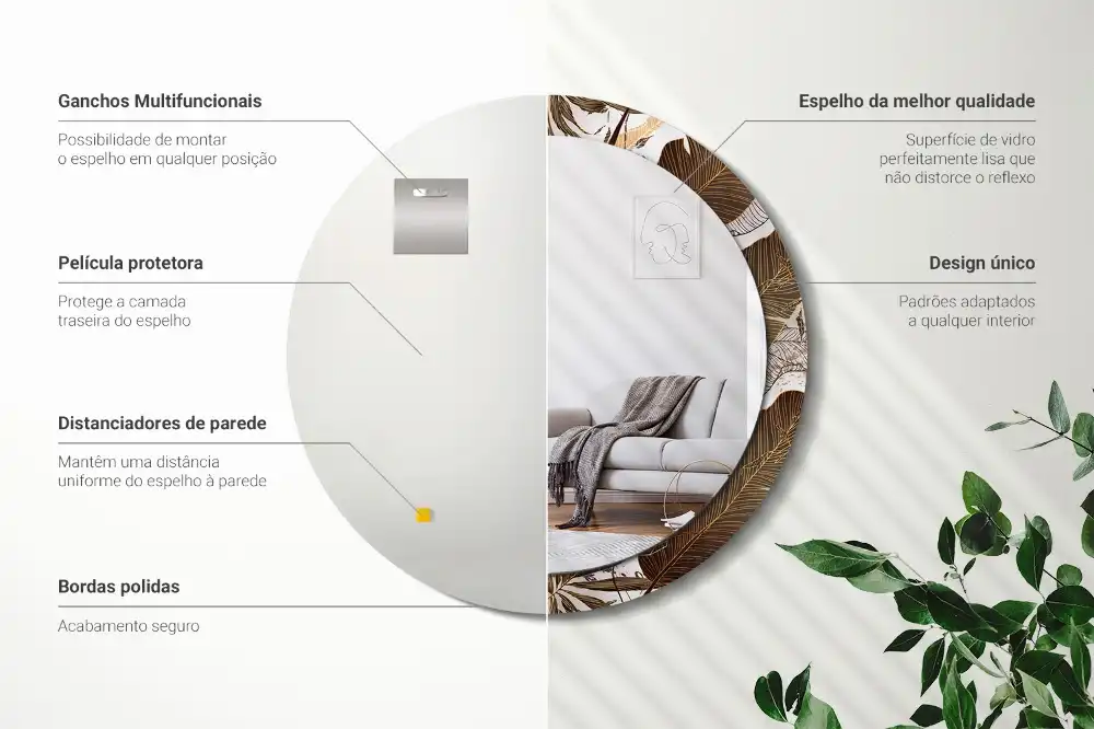 Specchio circolare stampato Foglie di palma