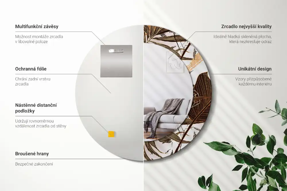 Specchio circolare stampato Foglie di palma