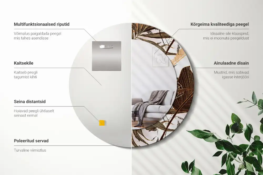 Specchio circolare stampato Foglie di palma