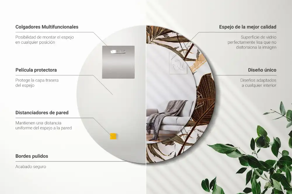 Specchio circolare stampato Foglie di palma