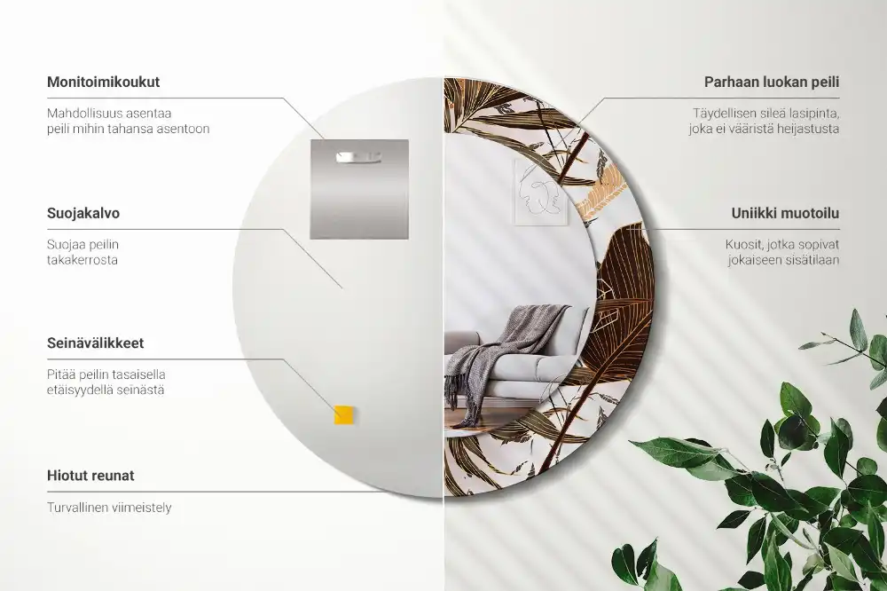 Specchio circolare stampato Foglie di palma