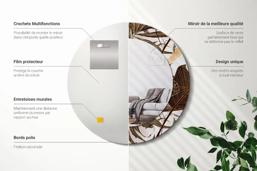 Specchio circolare stampato Foglie di palma