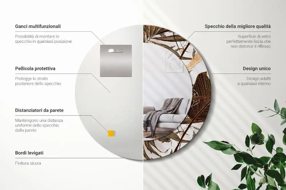 Specchio circolare stampato Foglie di palma