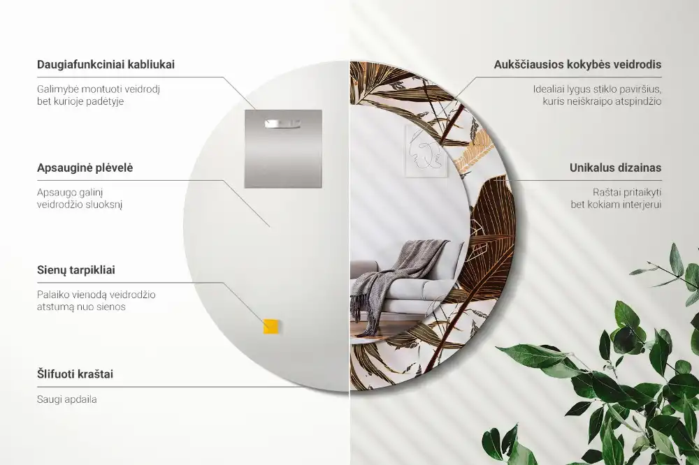 Specchio circolare stampato Foglie di palma