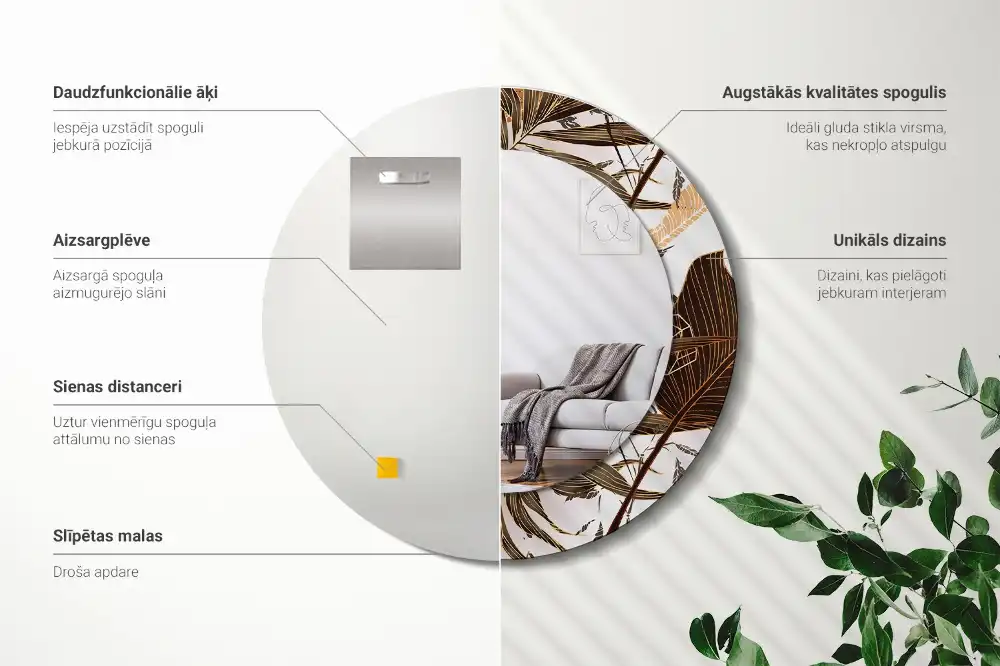 Specchio circolare stampato Foglie di palma