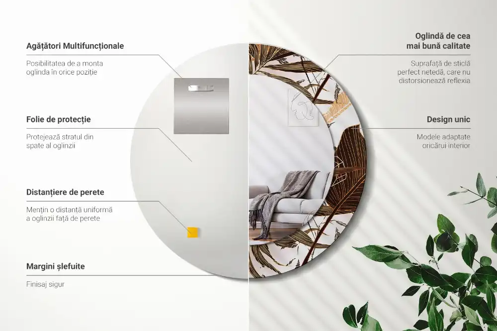 Specchio circolare stampato Foglie di palma