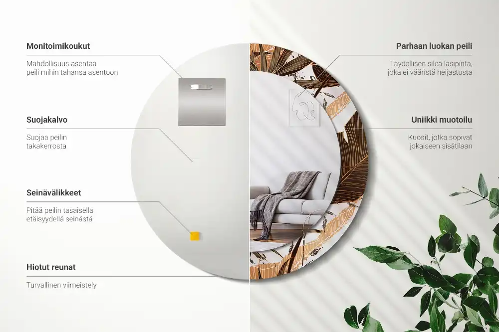 Specchio circolare stampato Foglie di palma