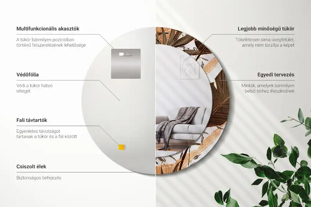 Specchio circolare stampato Foglie di palma