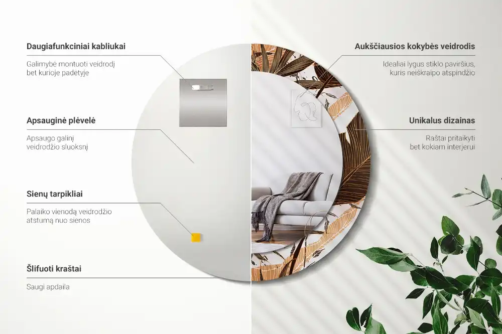 Specchio circolare stampato Foglie di palma