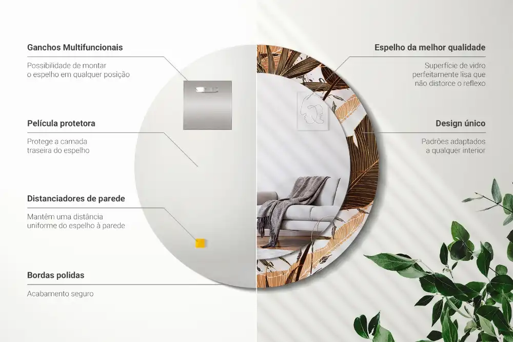 Specchio circolare stampato Foglie di palma
