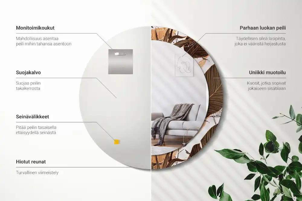 Specchio circolare stampato Foglie di palma