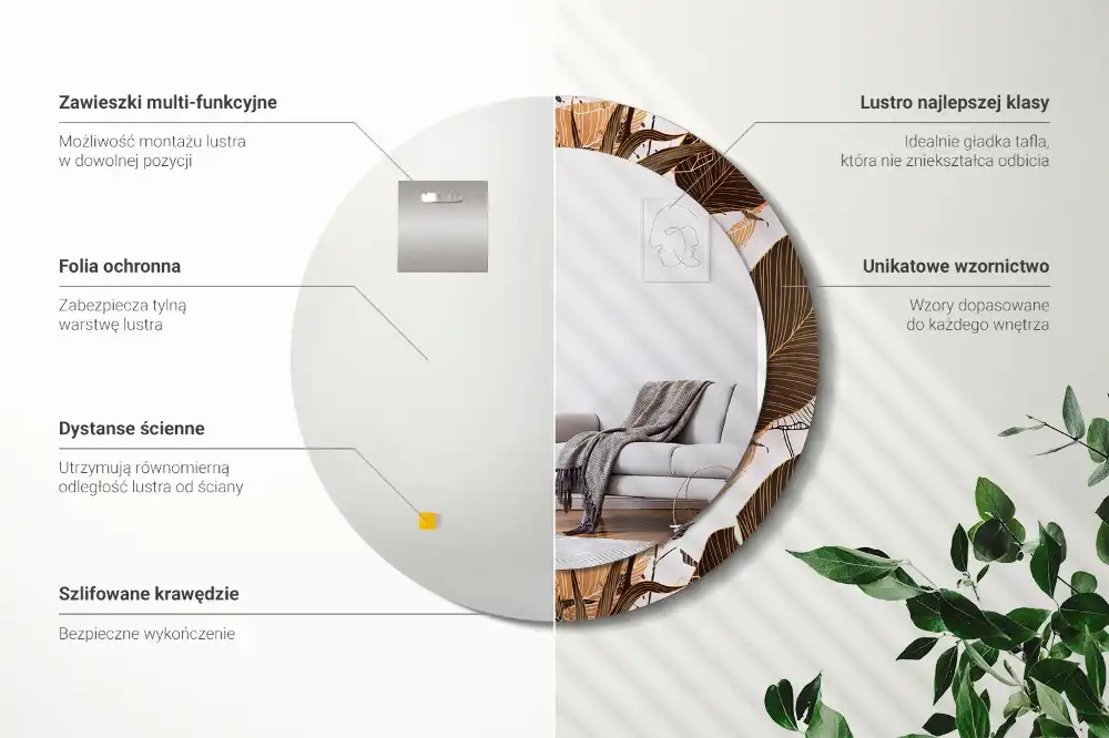 Specchio circolare stampato Foglie di palma