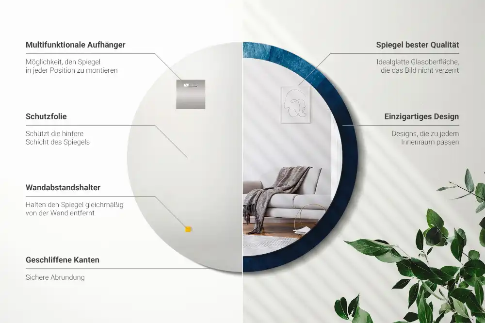 Specchio rotondo con cornice stampata Arte astratta