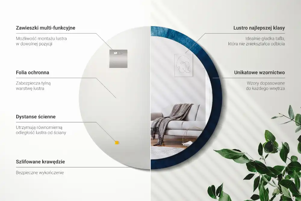 Specchio rotondo con cornice stampata Arte astratta