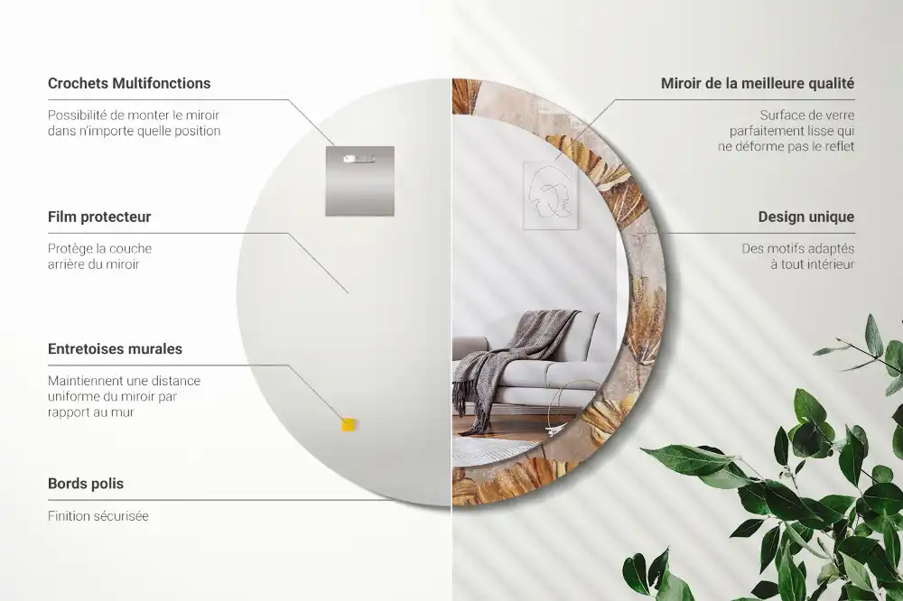 Specchio circolare decoro Foglie boho